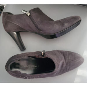Aquatalia Vera Gomma Gray Suede Leather Heeled Booties Shoes Sz 10